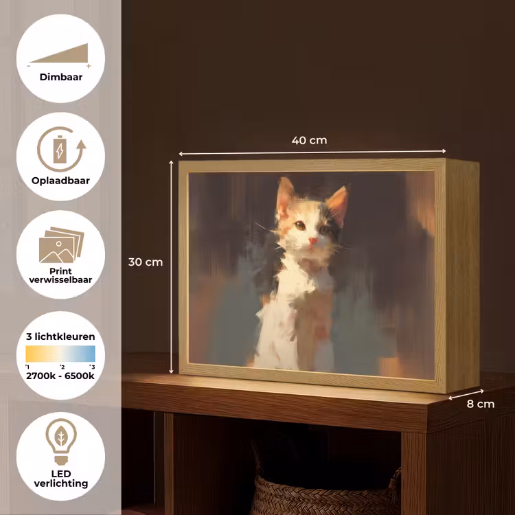 Lightbox - Wandlamp - Kat - Geschilderd - Artistiek - Wit — 10