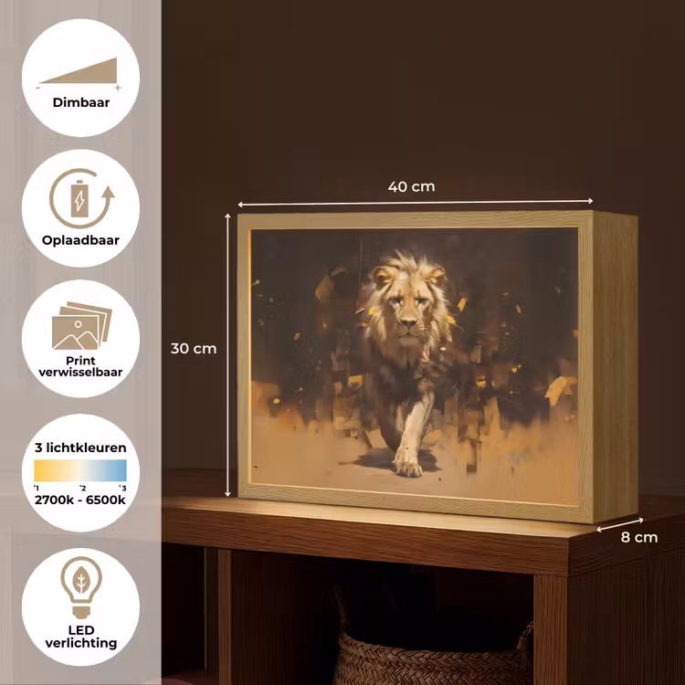 Lightbox - Wandlamp - Leeuw - Geschilderd - Abstract - Goud — 10