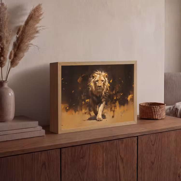 Lightbox - Wandlamp - Leeuw - Geschilderd - Abstract - Goud — 4
