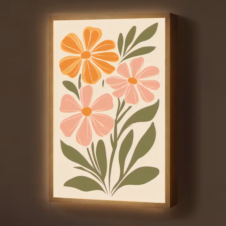 Lightbox - Wandlamp - Minimalistisch - Bloemen - Bladeren - Roze — 1
