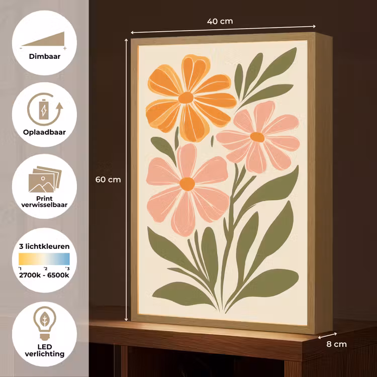 Lightbox - Wandlamp - Minimalistisch - Bloemen - Bladeren - Roze — 10