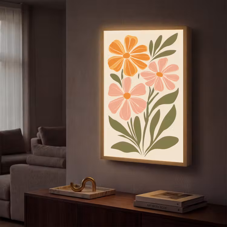 Lightbox - Wandlamp - Minimalistisch - Bloemen - Bladeren - Roze — 2
