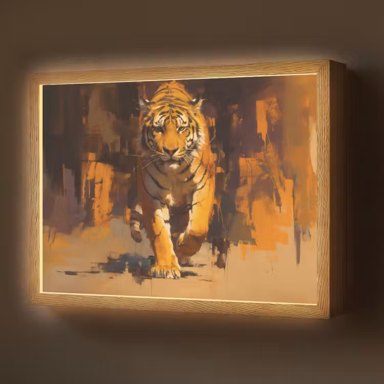Lightbox - Wandlamp - Tijger - Geschilderd - Oranje - Penseelstreken — 1
