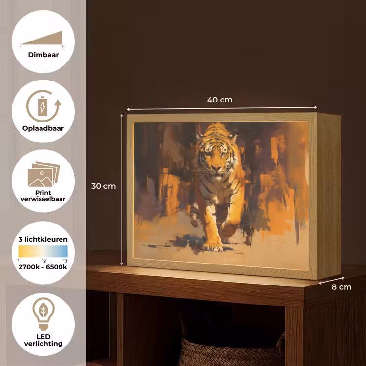 Lightbox - Wandlamp - Tijger - Geschilderd - Oranje - Penseelstreken — 10