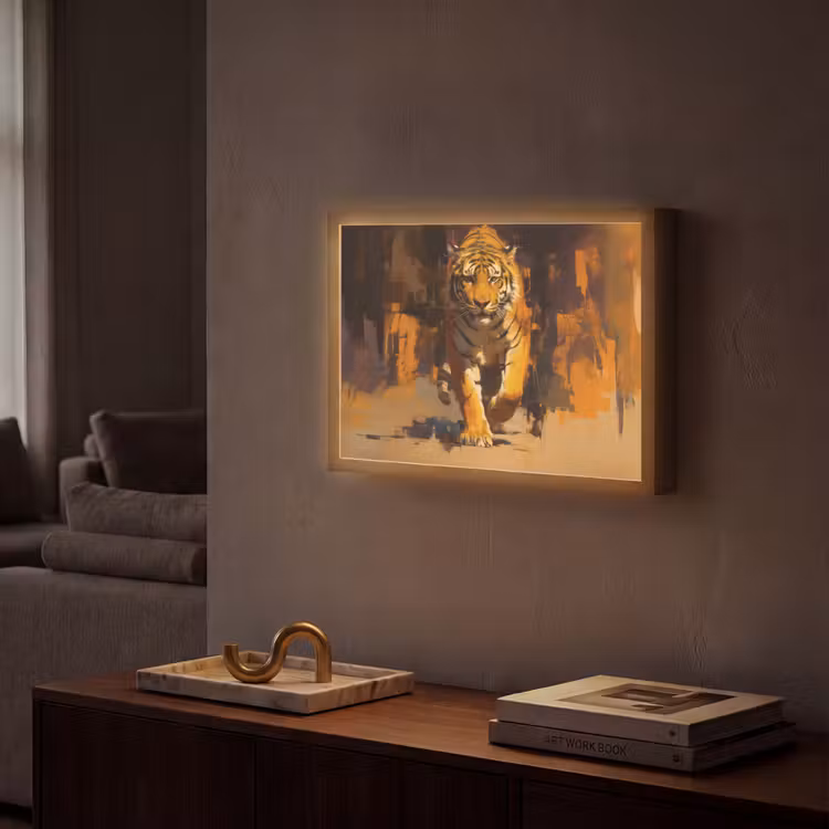 Lightbox - Wandlamp - Tijger - Geschilderd - Oranje - Penseelstreken — 2