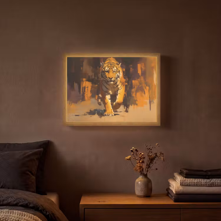Lightbox - Wandlamp - Tijger - Geschilderd - Oranje - Penseelstreken — 3