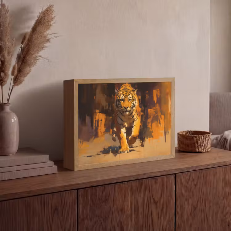 Lightbox - Wandlamp - Tijger - Geschilderd - Oranje - Penseelstreken — 4