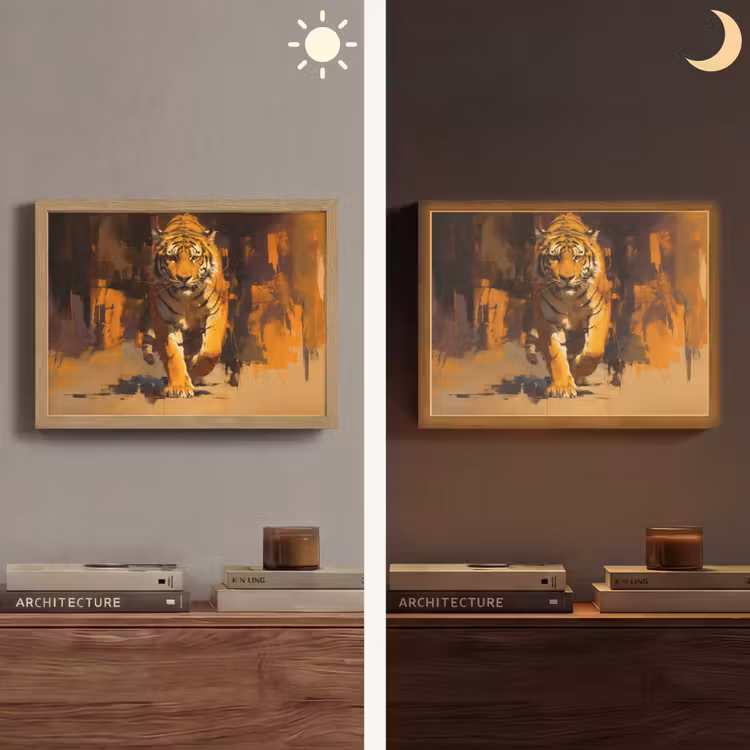 Lightbox - Wandlamp - Tijger - Geschilderd - Oranje - Penseelstreken — 6