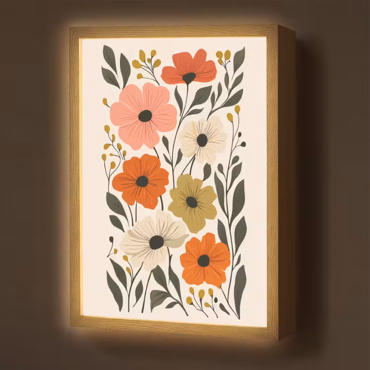 Lightbox - Wandlamp - Veldbloemen - Stengels - Blaadjes - Groen — 1