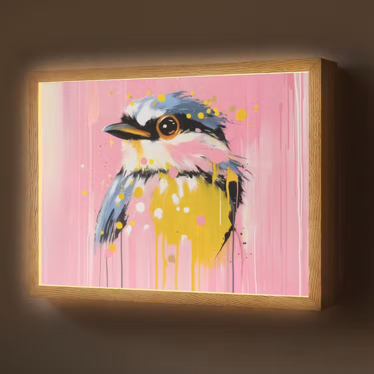 Lightbox - Wandlamp - Vogel - Roze - Geel - Blauw — 1