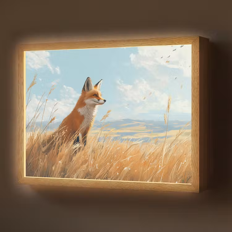 Lightbox - Wandlamp - Vos - Gras - Wolken - Oranje — 1