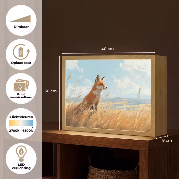 Lightbox - Wandlamp - Vos - Gras - Wolken - Oranje — 10