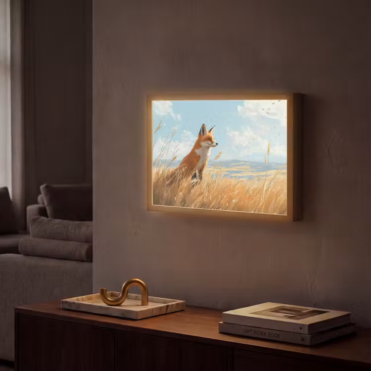 Lightbox - Wandlamp - Vos - Gras - Wolken - Oranje — 2