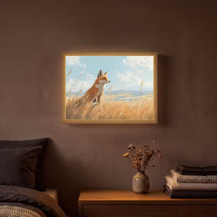 Lightbox - Wandlamp - Vos - Gras - Wolken - Oranje — 3
