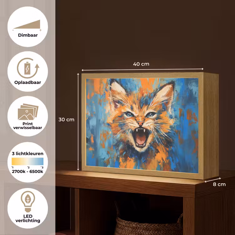 Lightbox - Wandlamp - Kat - Kleurrijk - Oranje - Blauw — 10