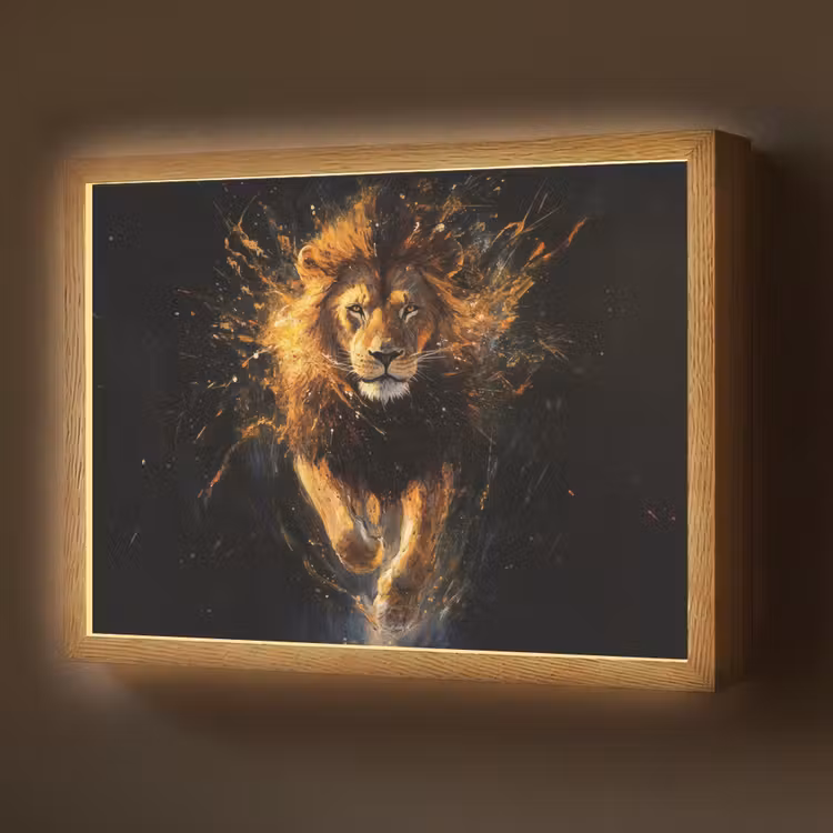 Lightbox - Wandlamp - Leeuw - Zwart - Oranje - Verf — 1