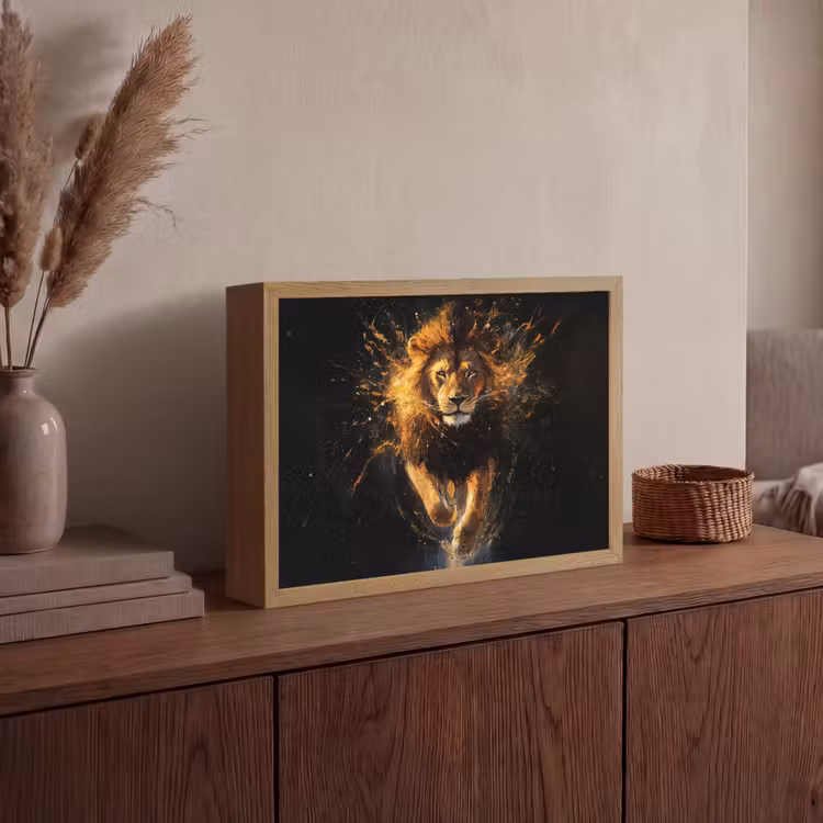 Lightbox - Wandlamp - Leeuw - Zwart - Oranje - Verf — 4