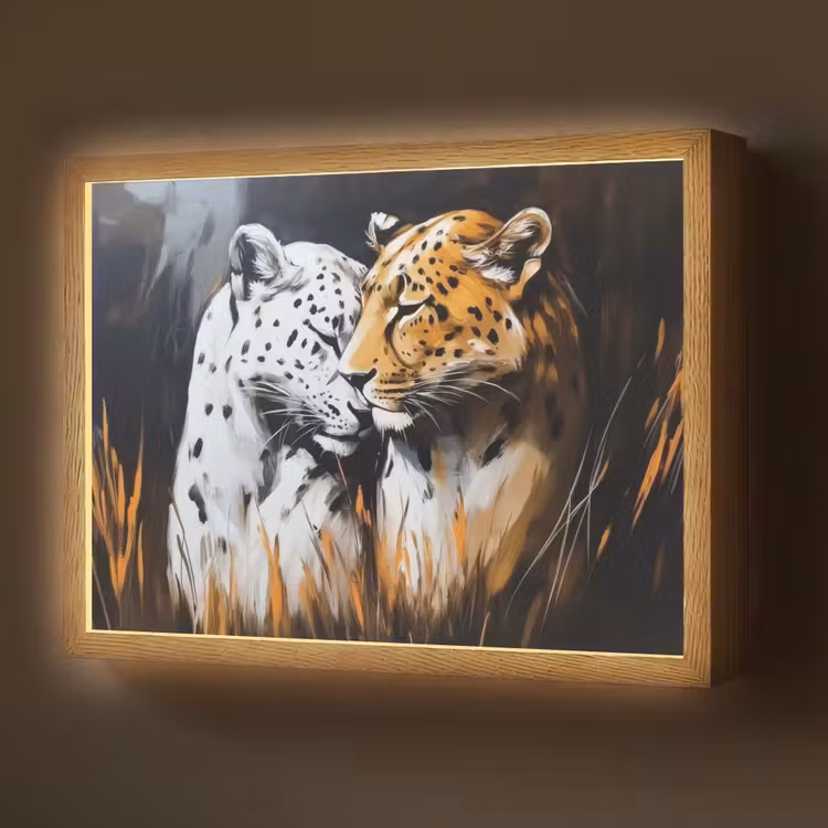 Lightbox - Wandlamp - Luipaard - Oranje - Wit - Gras — 1