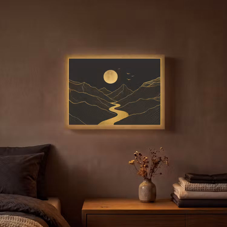 Lightbox - Wandlamp - Rivier - Goud - Maan - Vogels — 3