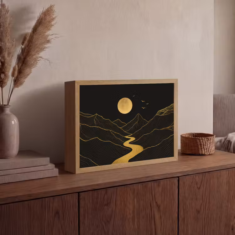 Lightbox - Wandlamp - Rivier - Goud - Maan - Vogels — 4