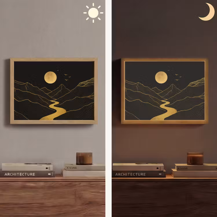 Lightbox - Wandlamp - Rivier - Goud - Maan - Vogels — 6