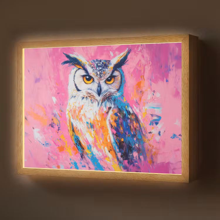 Lightbox - Wandlamp - Uil - Roze - Blauw - Verf - Abstract — 1