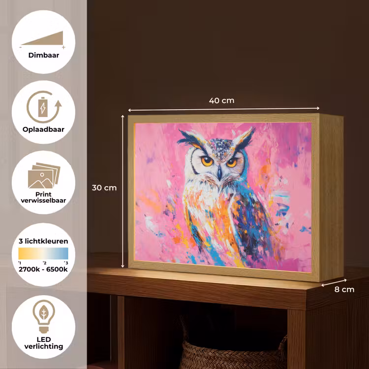 Lightbox - Wandlamp - Uil - Roze - Blauw - Verf - Abstract — 10