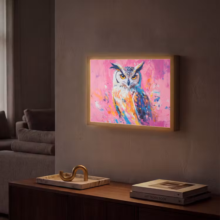 Lightbox - Wandlamp - Uil - Roze - Blauw - Verf - Abstract — 2