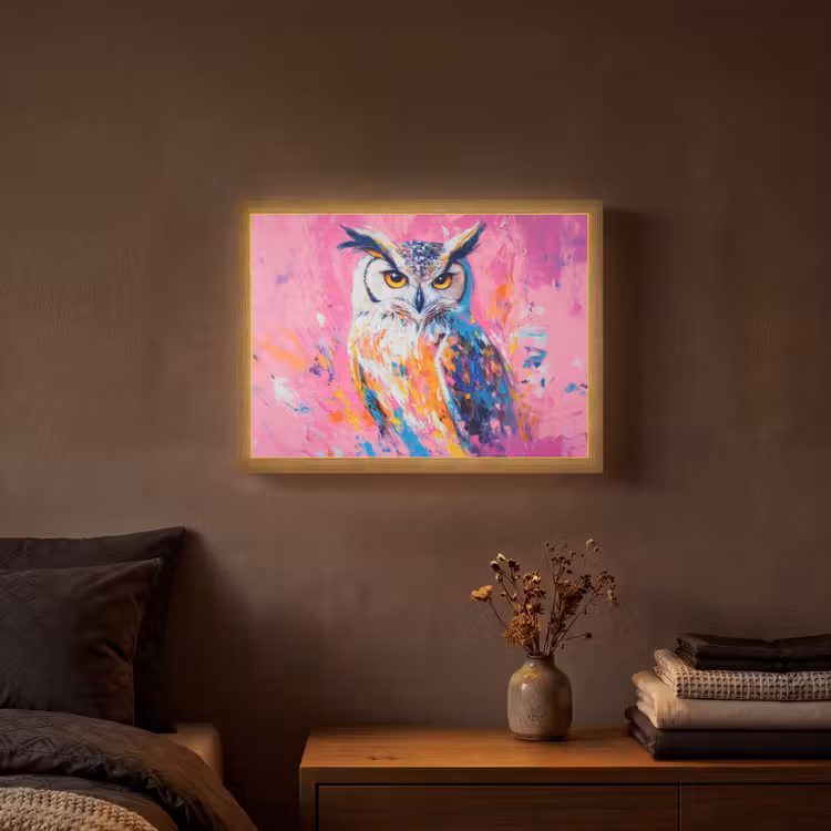Lightbox - Wandlamp - Uil - Roze - Blauw - Verf - Abstract — 3