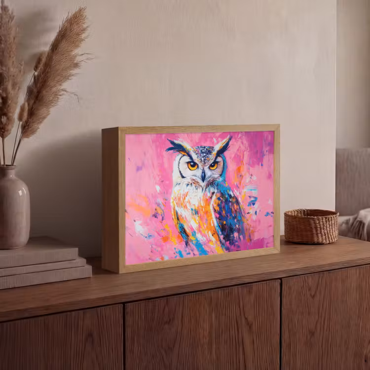 Lightbox - Wandlamp - Uil - Roze - Blauw - Verf - Abstract — 4