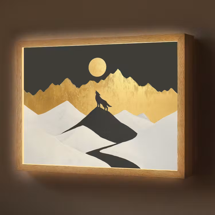 Lightbox - Wandlamp - Wolf - Bergen - Maan - Zwart — 1