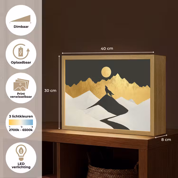 Lightbox - Wandlamp - Wolf - Bergen - Maan - Zwart — 10