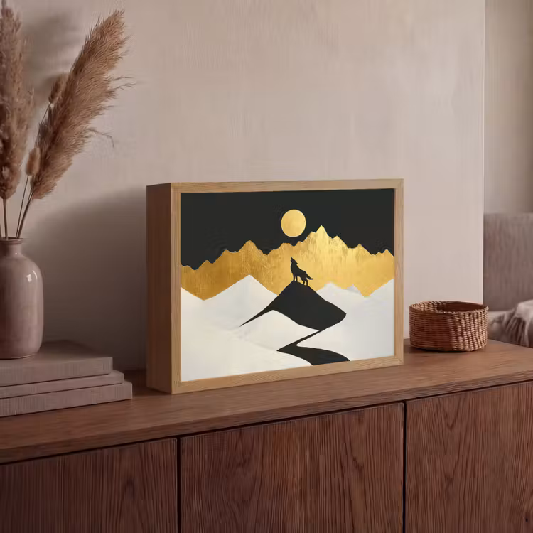 Lightbox - Wandlamp - Wolf - Bergen - Maan - Zwart — 4