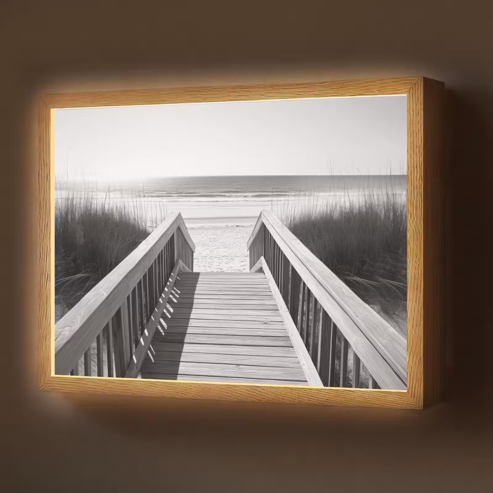 Lightbox - Wandlamp - Loopbrug - Hout - Strand - Zee — 1