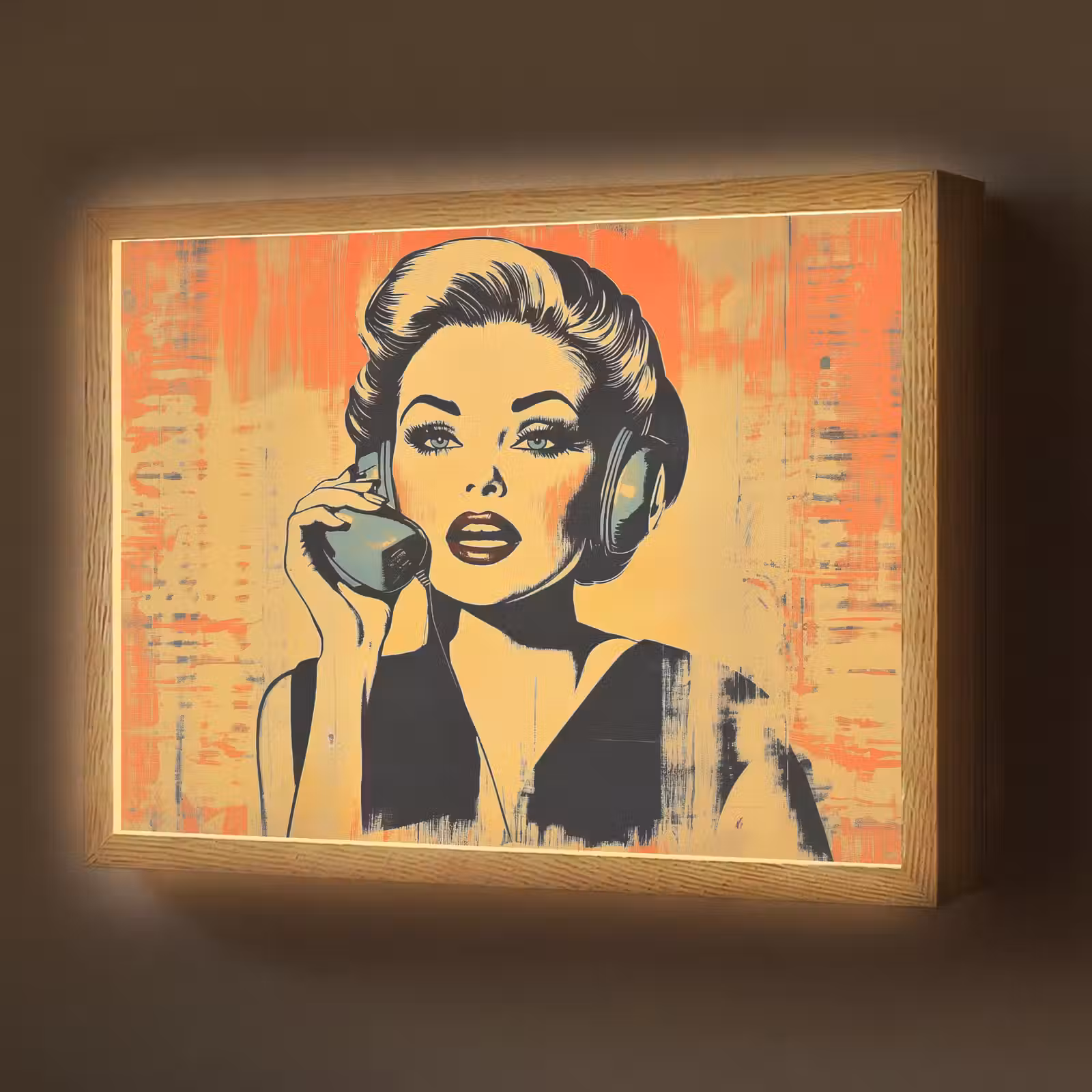 Lightbox - Wandlamp - Retro - Vrouw - Koptelefoon - Oranje — 1