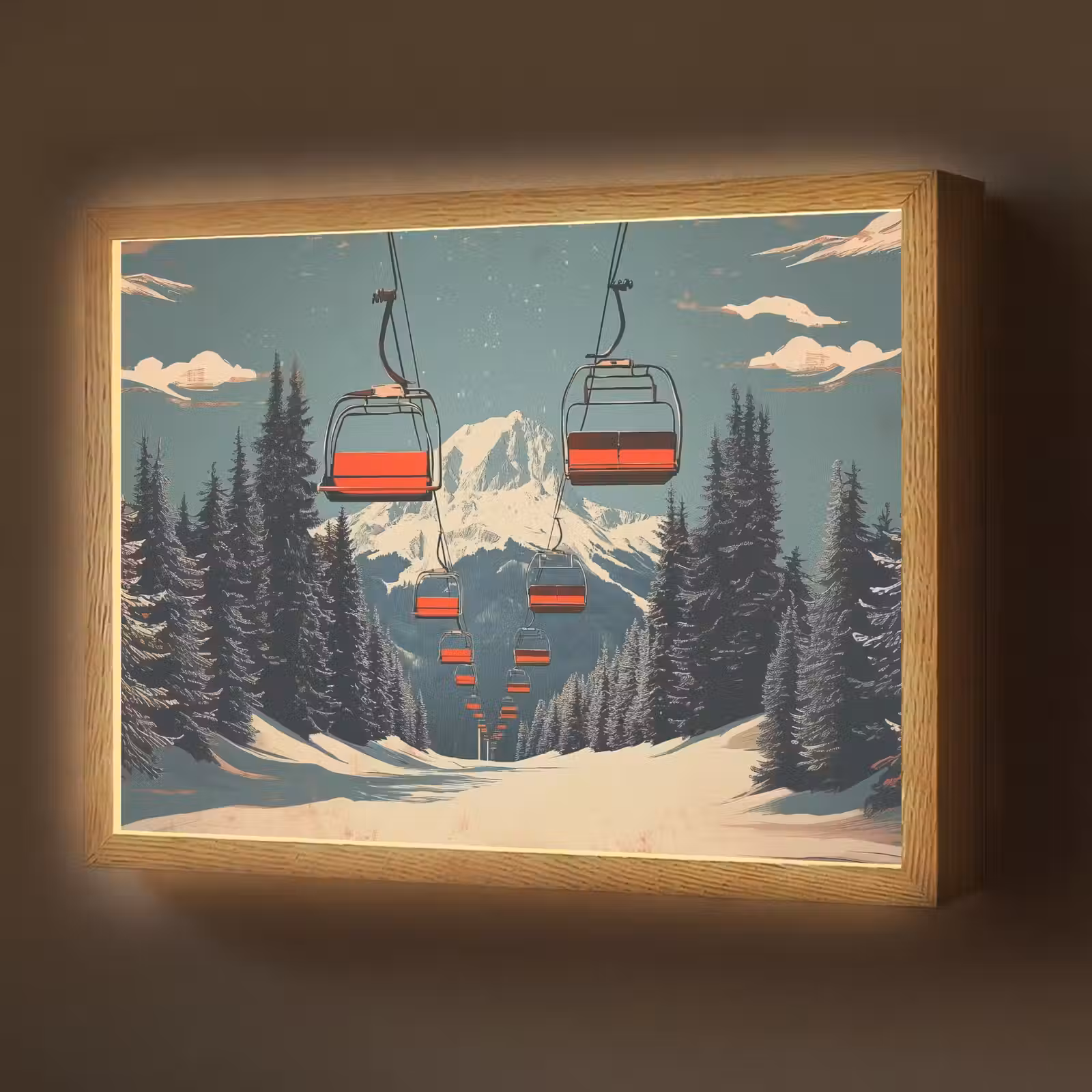 Lightbox - Wandlamp - Sneeuw - Skilift - Rood - Bomen — 1