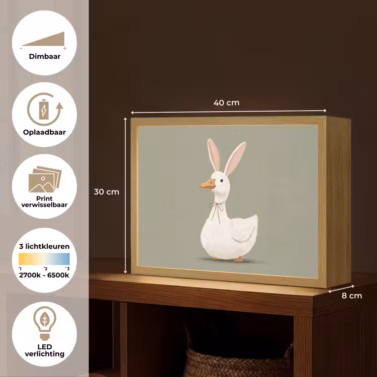 Lightbox - Wandlamp - Eend - Konijnoren - Grijs — 10