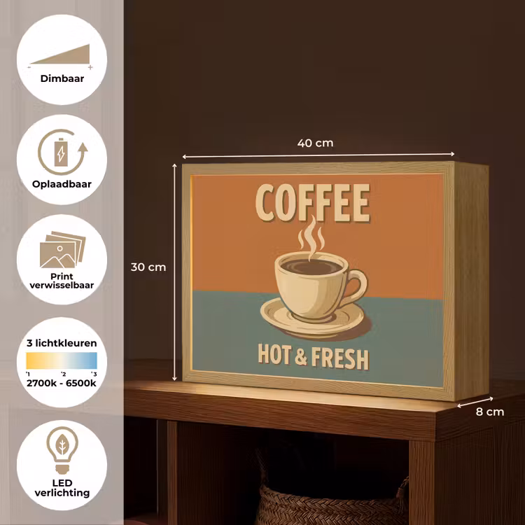 Lightbox - Wandlamp - Koffie - Kop - Vintage - Quote — 10