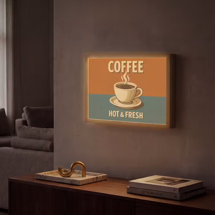Lightbox - Wandlamp - Koffie - Kop - Vintage - Quote — 2