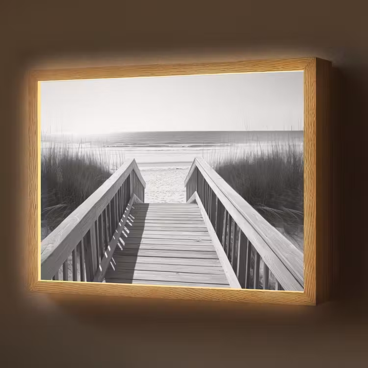 Lightbox - Wandlamp - Loopbrug - Hout - Strand - Zee — 1