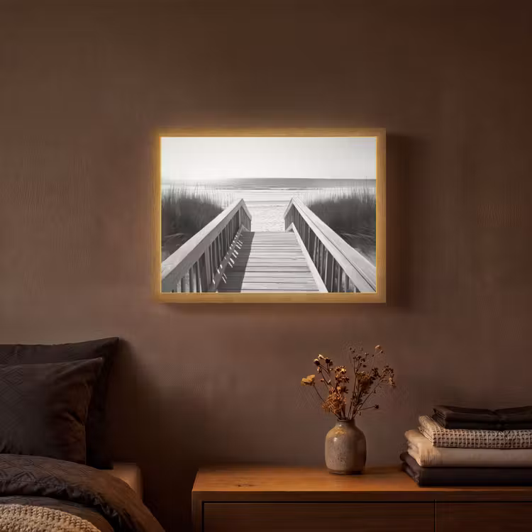 Lightbox - Wandlamp - Loopbrug - Hout - Strand - Zee — 3
