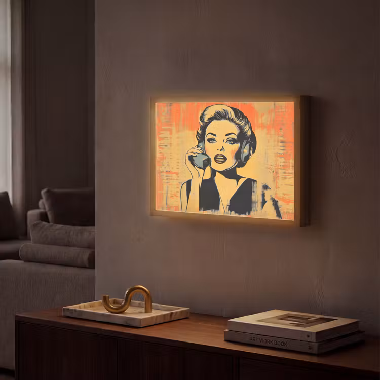 Lightbox - Wandlamp - Retro - Vrouw - Koptelefoon - Oranje — 2