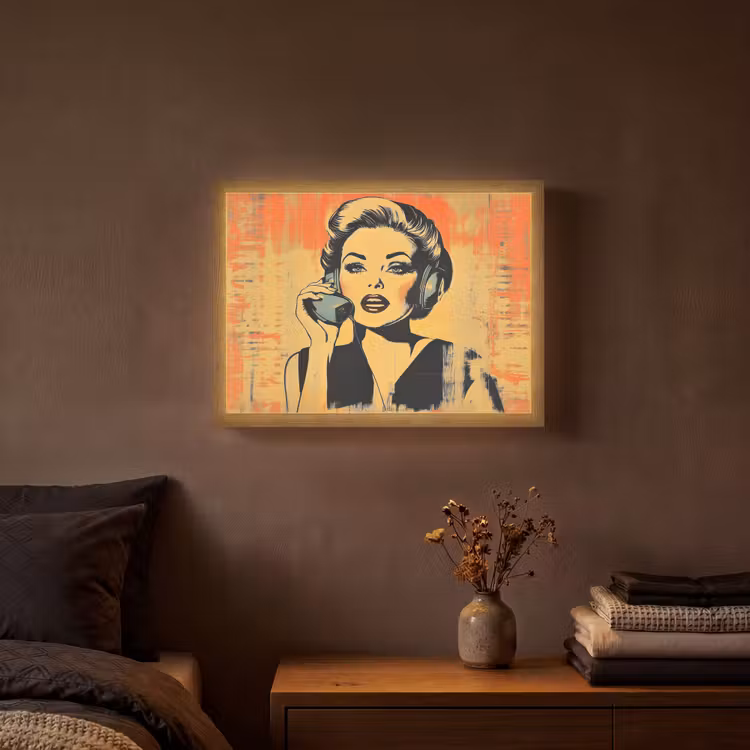 Lightbox - Wandlamp - Retro - Vrouw - Koptelefoon - Oranje — 3