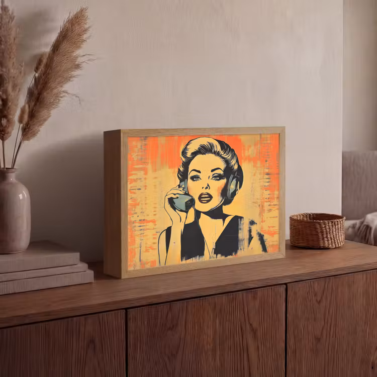 Lightbox - Wandlamp - Retro - Vrouw - Koptelefoon - Oranje — 4