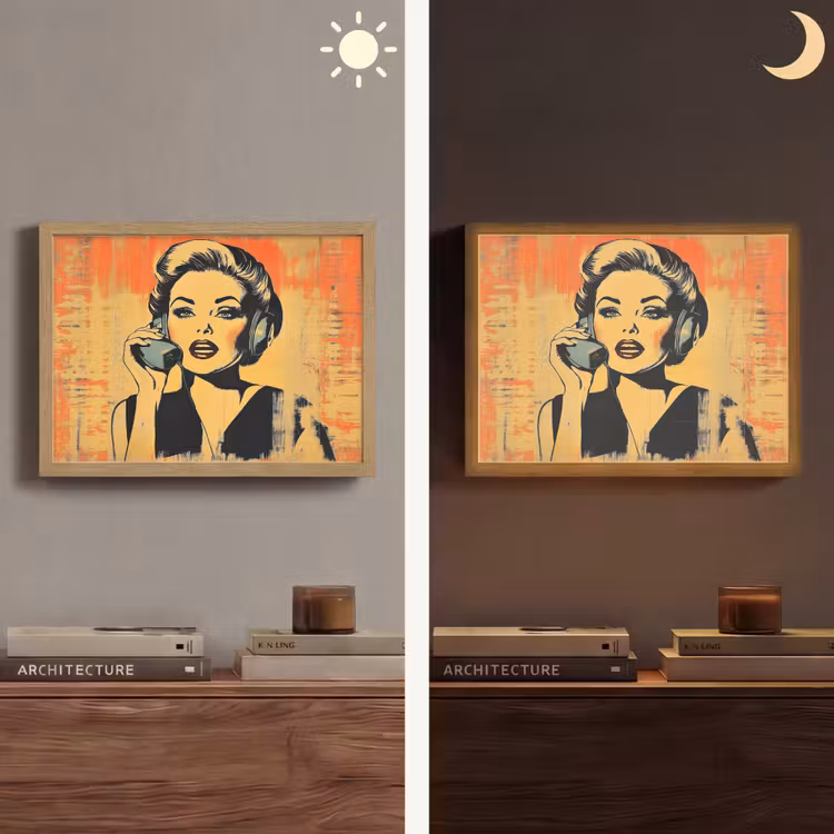Lightbox - Wandlamp - Retro - Vrouw - Koptelefoon - Oranje — 6