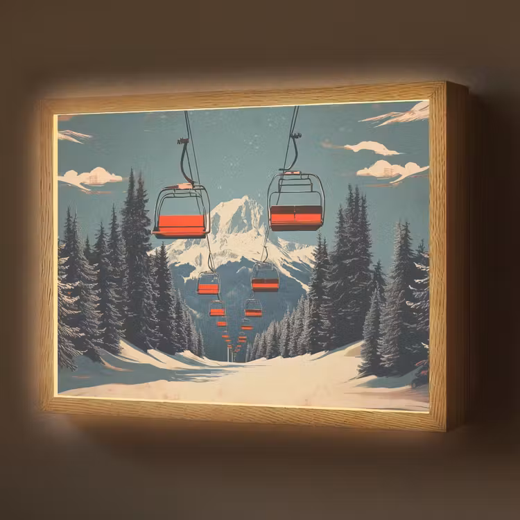Lightbox - Wandlamp - Sneeuw - Skilift - Rood - Bomen — 1