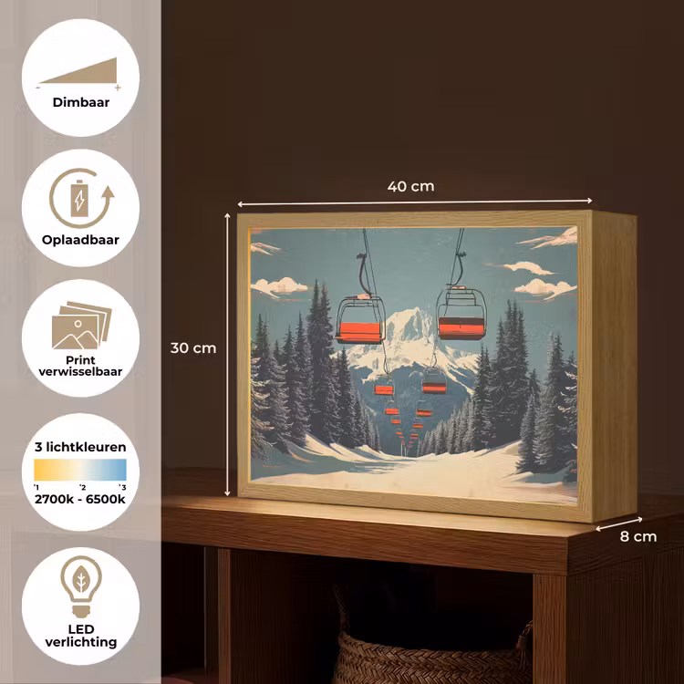 Lightbox - Wandlamp - Sneeuw - Skilift - Rood - Bomen — 10