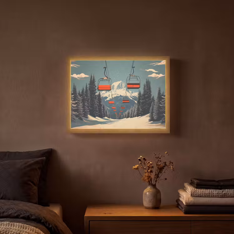 Lightbox - Wandlamp - Sneeuw - Skilift - Rood - Bomen — 3