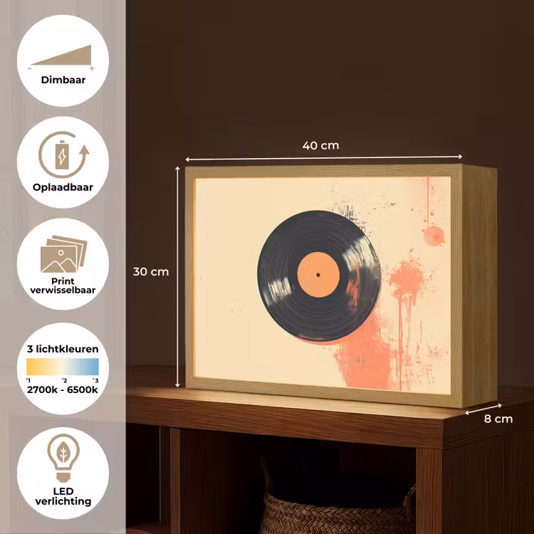 Lightbox - Wandlamp - Vinylplaat - Zwart - Verfspatten - Retro — 10