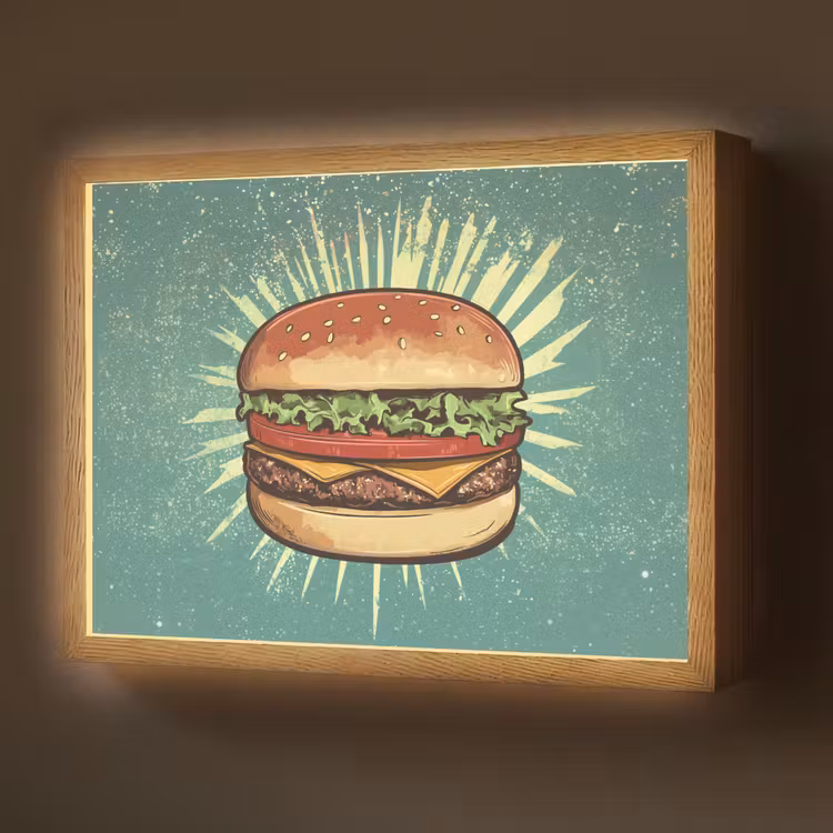 Lightbox - Wandlamp - Hamburger - Illustratie - Sla - Kaas — 1
